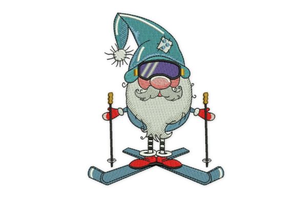 Skiing Christmas Gnome: A Festive Embroidery Asset for Your Shop